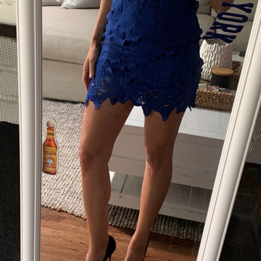 Self portrait style blue mini dress